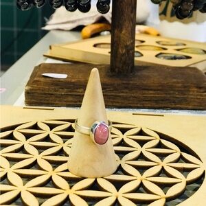 Handmade Sterling Silver and Rhodonite Solitaire Ring Size 5.5